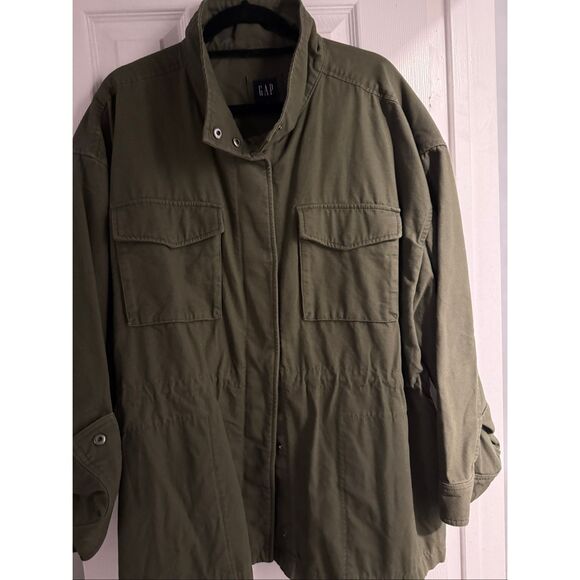 Gap Green Utility Jacket Sz XXL Military Army Anorak Cotton Snaps Zip Pockets - Picture 1 of 5